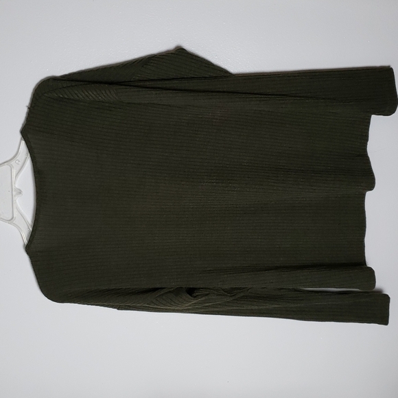 Amazon Zanzea green black deep v lace up ribbed long sleeve top. Women's size XL - Picture 6 of 6